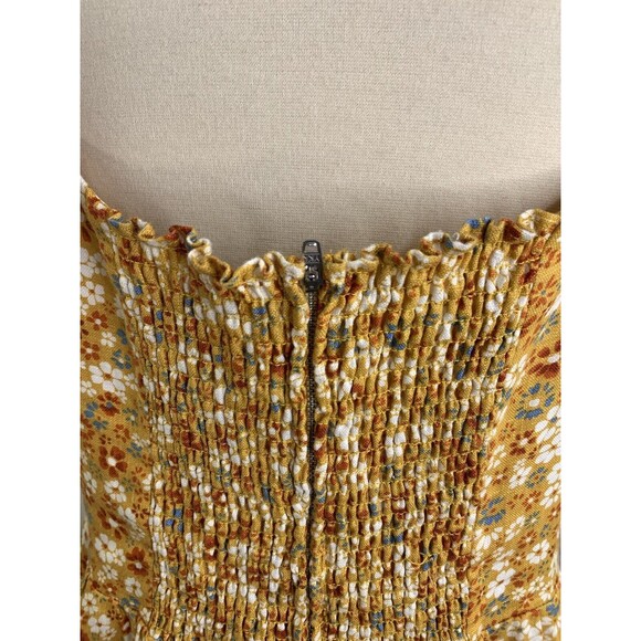 Reformation lucila Dress SZ 12 midi 100% Linen Cottagecore yellow smocked floral - Picture 15 of 16